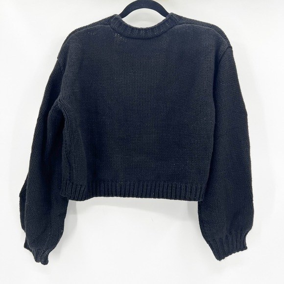 Chicwish Black Cropped Cardigan Sweater Santa Claus Faces Holiday Theme Size M - Picture 3 of 4